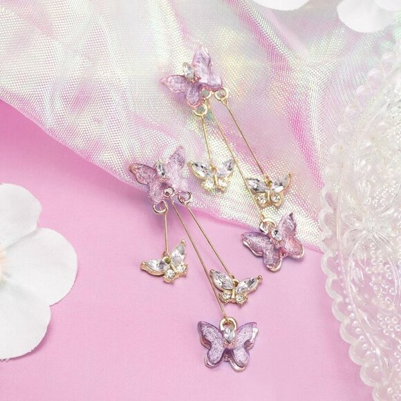 Elegant Purple Butterfly Tassel Earrings for Women - Spectacular Charm Jewelry - Picture 2 of 6